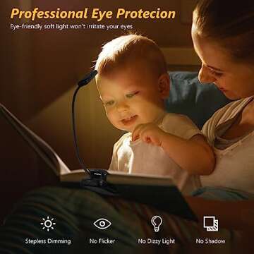 LED Rechargeable Book Light for Reading and Studying in Bedroom or Dormitory. Eye caring 9 modes, St...