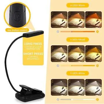 LED Rechargeable Book Light for Reading and Studying in Bedroom or Dormitory. Eye caring 9 modes, Stepless Dimming Brightness, 9-90H Runtime, Small Size and Lightweight with Anti-skid clip is portable