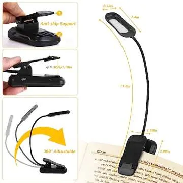 LED Rechargeable Book Light for Reading and Studying in Bedroom or Dormitory. Eye caring 9 modes, Stepless Dimming Brightness, 9-90H Runtime, Small Size and Lightweight with Anti-skid clip is portable