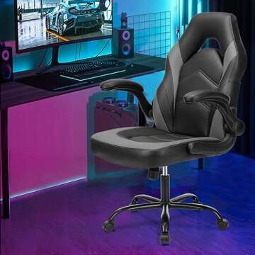 Sweetcrispy Computer Gaming Desk Chair - Ergonomic PU Leather with Comfy Lumbar Support, Height Adju...