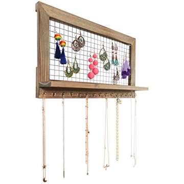 SoCal Buttercup Rustic Jewelry Organizer Wall Mounted - Wooden Wall Mount Display Holder for Earrings, Necklaces, Bracelets, Rings, and Many Other Accessories