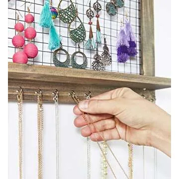 SoCal Buttercup Rustic Jewelry Organizer Wall Mounted - Wooden Wall Mount Display Holder for Earrings, Necklaces, Bracelets, Rings, and Many Other Accessories