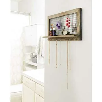 SoCal Buttercup Rustic Jewelry Organizer Wall Mounted - Wooden Wall Mount Display Holder for Earrings, Necklaces, Bracelets, Rings, and Many Other Accessories