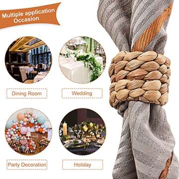 BEIBANG Farmhouse Napkin Rings Set of 12, Handmade Woven Napkin Rings, Spring Table Decorations, Summer Napkin Rings, Holiday, Thanksgiving, Christmas, Easter