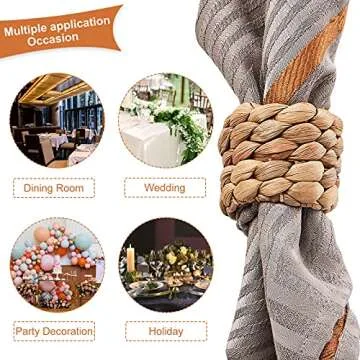 BEIBANG Farmhouse Napkin Rings Set of 12, Handmade Woven Napkin Rings, Spring Table Decorations, Summer Napkin Rings, Holiday, Thanksgiving, Christmas, Easter