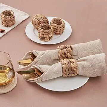 BEIBANG Farmhouse Napkin Rings Set of 12, Handmade Woven Napkin Rings, Spring Table Decorations, Summer Napkin Rings, Holiday, Thanksgiving, Christmas, Easter
