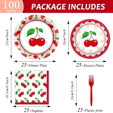 OBUSATT Cherry Fruit Party Supplies - 100 Pcs