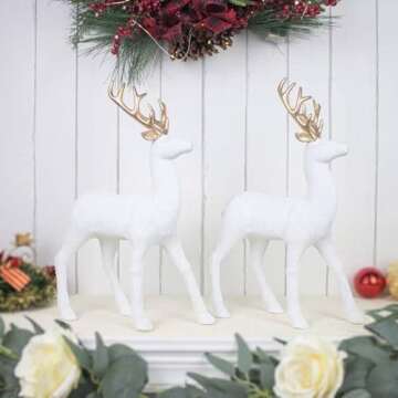 GEDLIRE Christmas Reindeer Figurine Decoration 2 Pcs, Winter Holiday Elk Resin Lucky Deer Ornaments,...