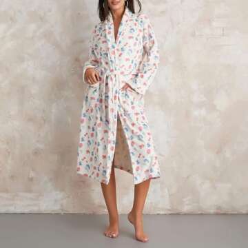 Owl's-Yard Women's Soft Summer Dressing Gown Floral Fruit Print Plush Shawl Collar Bathrobe Warm Lou...