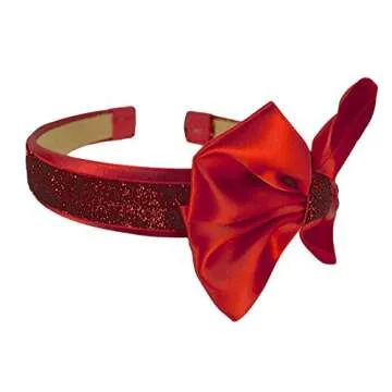 Funny Girl Designs Sparkling Glitter Satin BOW Arch Headband (Red)