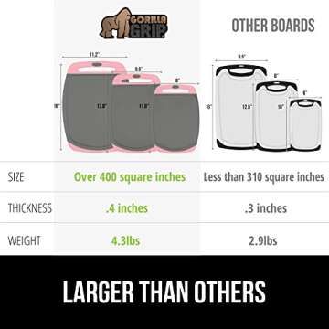 The Original GORILLA GRIP Oversized 100% BPA Free Reversible Durable Kitchen Cutting Board Set of 3, Juice Grooves, Dishwasher Safe, Easy Grip Handle Border, Food Chopping Boards, Cooking, Pink Gray