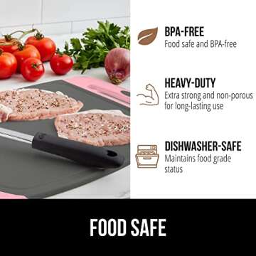 The Original GORILLA GRIP Oversized 100% BPA Free Reversible Durable Kitchen Cutting Board Set of 3, Juice Grooves, Dishwasher Safe, Easy Grip Handle Border, Food Chopping Boards, Cooking, Pink Gray