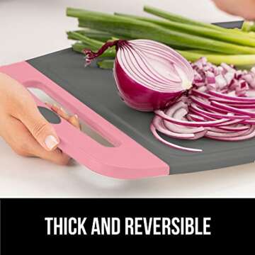 The Original GORILLA GRIP Oversized 100% BPA Free Reversible Durable Kitchen Cutting Board Set of 3, Juice Grooves, Dishwasher Safe, Easy Grip Handle Border, Food Chopping Boards, Cooking, Pink Gray