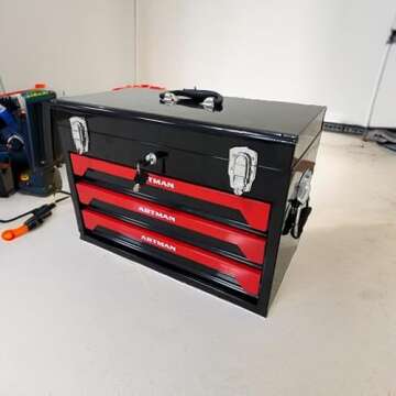 Tool Set and Mechanic Tool Set Box with Handle and 3-Drawer Heavy Duty Metal Box - 339 Piece Tool Kits for Adults Mechanics Workshop Maintenance and Repair Projects - Red
