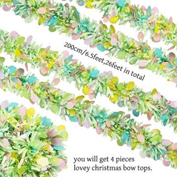 Whaline 4Pcs Easter Tinsel Garland Spring Green Stripe Metallic Twist with Colorful Egg Garland Conf...