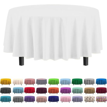 12-Pack Premium Round Plastic Tablecloths - 84" White Covers