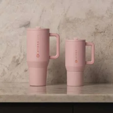 HydroJug Traveler - 20 oz Water Bottle with Handle & Flip Straw - Fits in Cup Holder, Leak Resistant Tumbler-Reusable Insulated Stainless Steel & Rubber Base - Gifts for Women & Men, Cream