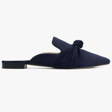 MUSSHOE Mules for Women Comfortable Pointed Toe Backless Slip-on Slides Loafer Flats with Knot,Navy ...