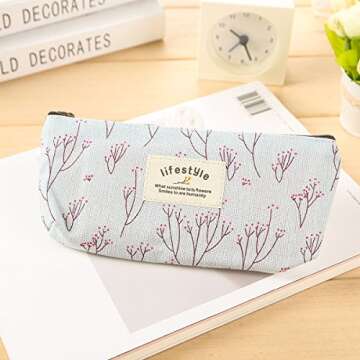 AKIRO Pencil Case, Cute Floral Flower Canvas Zipper Pencil Cases Lovely Fabric Flower Tree Pen Bags Supplies 4 Pcs