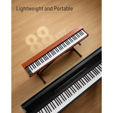 Donner DEP-1S Piano Keyboard 88 Keys, Beginner Digital Piano with 88 Key Velocity-Sensitive Keyboard, Record, Bluetooth, Chord, Bundle With Piano Stand, Piano Stickers, Sustain Pedal, Retro Wood Color