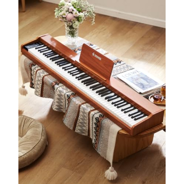 Donner DEP-1S Piano Keyboard 88 Keys, Beginner Digital Piano with 88 Key Velocity-Sensitive Keyboard, Record, Bluetooth, Chord, Bundle With Piano Stand, Piano Stickers, Sustain Pedal, Retro Wood Color