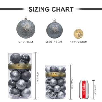 KI Store Gray Christmas Balls 34pcs 2.36-Inch Christmas Tree Decoration Ornaments for Xmas Tree Holiday Wreath Garland Decor Ornaments Hooks Included
