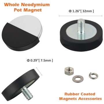 MUTUACTOR 4Pack Pull-Force 40lb Strong Rubber Coated Neodymium Magnets with Male Threaded Stud M6,Non-Slip Magnetic Mounting Rare Earth Magnets Heavy Duty for LED Signal Lighting Miniature Equipments