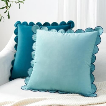 Decorative Scalloped Velvet Pillow Covers Set of 2