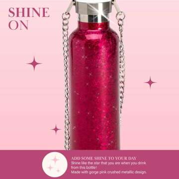 Paris Hilton Diamond Bling Water Bottle with Lid and Removable Carrying Strap, Stainless Steel Vacuum Insulated, Crackle Design, 25-Ounce, Pink Crackle