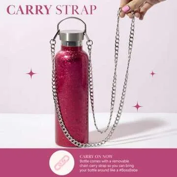 Paris Hilton Diamond Bling Water Bottle with Lid and Removable Carrying Strap, Stainless Steel Vacuum Insulated, Crackle Design, 25-Ounce, Pink Crackle