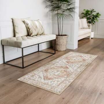 Beeiva Boho Washable Kitchen Rug, Khaki 2x5 Runner Rug Non Slip Ultra Thin Floor Carpet Runner, Print Distressed Tribal Laundry Room Rug Runner for Hallway Bedroom Bathroom