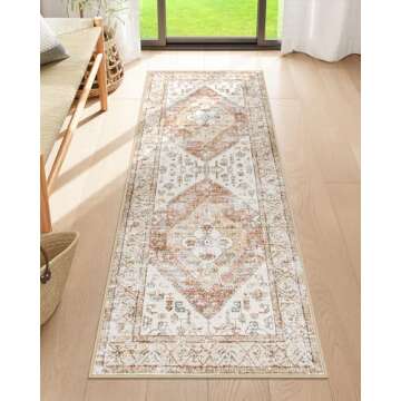 Beeiva Boho Washable Kitchen Rug, Khaki 2x5 Runner Rug Non Slip Ultra Thin Floor Carpet Runner, Print Distressed Tribal Laundry Room Rug Runner for Hallway Bedroom Bathroom