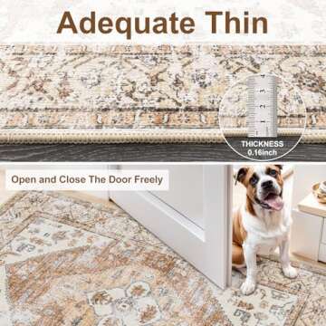 Beeiva Boho Washable Kitchen Rug, Khaki 2x5 Runner Rug Non Slip Ultra Thin Floor Carpet Runner, Print Distressed Tribal Laundry Room Rug Runner for Hallway Bedroom Bathroom