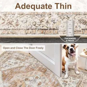 Beeiva Boho Washable Kitchen Rug, Khaki 2x5 Runner Rug Non Slip Ultra Thin Floor Carpet Runner, Print Distressed Tribal Laundry Room Rug Runner for Hallway Bedroom Bathroom