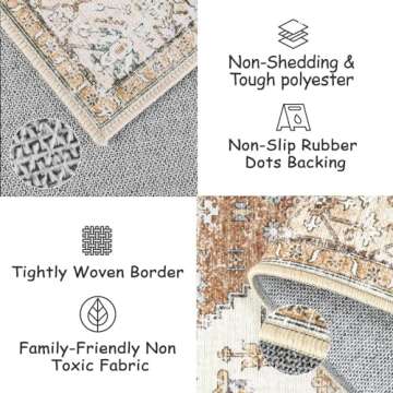 Beeiva Boho Washable Kitchen Rug, Khaki 2x5 Runner Rug Non Slip Ultra Thin Floor Carpet Runner, Print Distressed Tribal Laundry Room Rug Runner for Hallway Bedroom Bathroom