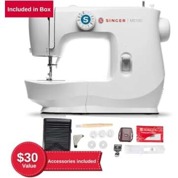 SINGER M2100 Lightweight & Compact Sewing Machine With 63 Stitch Applications, LED Light & Easy 4-st...