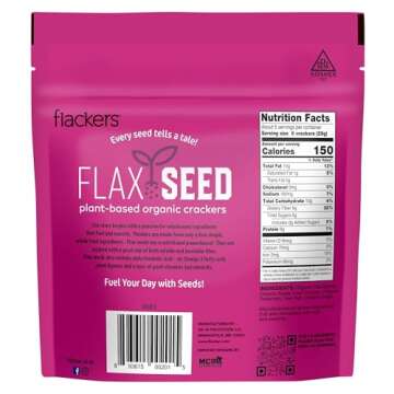 Flackers Organic Rosemary Flaxseed Crackers, Gluten Free, Non GMO, Vegan, Keto Snack, 9 Grams Fiber,...