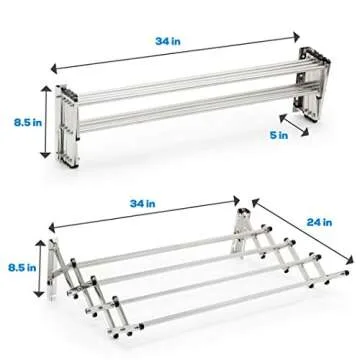 AERO W Racks Stainless Steel Wall Mounted Collapsible Laundry Clothes Drying Rack 60 Pound Capacity 22.5 Linear Ft