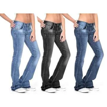 Andongnywell Mid Waist Juniors Womens Plus 70s Flared Bell Bottom Bootcut Denim Jeans Pants (Blue,XX...