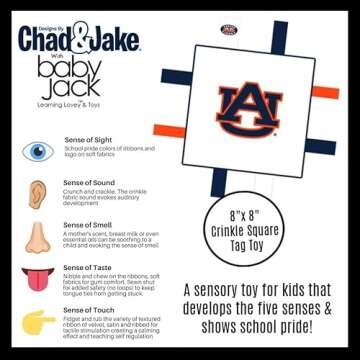 The Learning Lovey Auburn University Baby Tag Toy - Soft & Safe Sensory Crinkle Toy for Infants