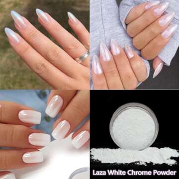 Laza White Chrome Nail Powder Glazed Donut Nails Metallic Effect Pigment Shimmer Pearlescent Mica Po...