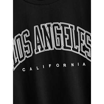 SOLY HUX Women's Graphic Oversized Tees Letter Print Summer Tops Vintage Half Sleeve Loose Casual T Shirts Black L