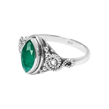 Emerald Stone Ring, 925 Sterling Silver Gift for Women