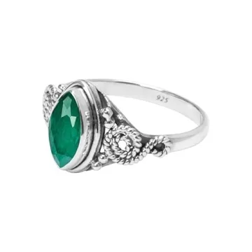 Emerald Stone Ring, 925 Sterling Silver Gift for Women