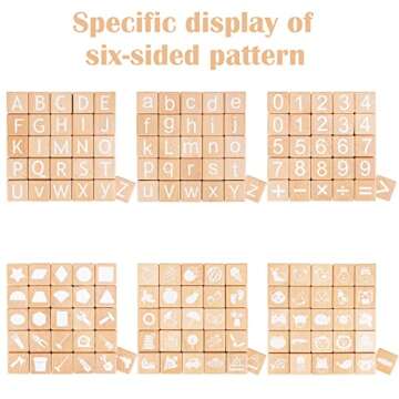 AXEARTE Alphabet Letters Stacking Blocks, 26 Wooden ABC Building Blocks for Toddlers, Number, Animals Icons on Every Side, Preschool Learning Educational Toys Montessori Sensory Toys for Kids