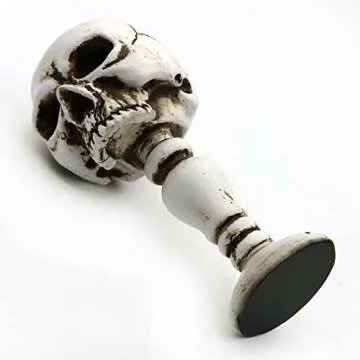 Skull Candle Holder - Gothic Tabletop Cranium Skeleton Head Candlestick Retro Spooky Desktop Tealight Cup Horrible Home Office Bar Party Graveyard Decor