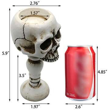 Skull Candle Holder - Gothic Tabletop Cranium Skeleton Head Candlestick Retro Spooky Desktop Tealight Cup Horrible Home Office Bar Party Graveyard Decor