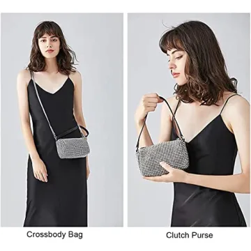 Silver Rhinestone Pouch Handbag for Elegant Women