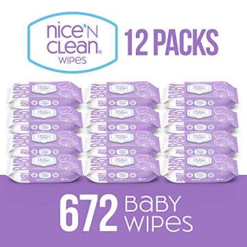 Nice 'n Clean Unscented Baby Wipes (672 Total Wipes) | Ideal for Sensitive Skin | Hypoallergenic, Pl...