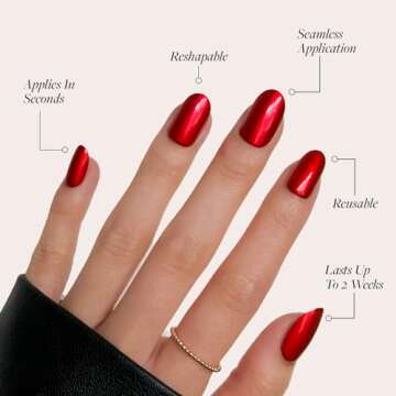 Glamnetic Press On Nails - Cherry Glaze | Short Round Bright Cherry Red Nails with a Glaze Finish | 15 Sizes - 30 Nail Kit with Glue
